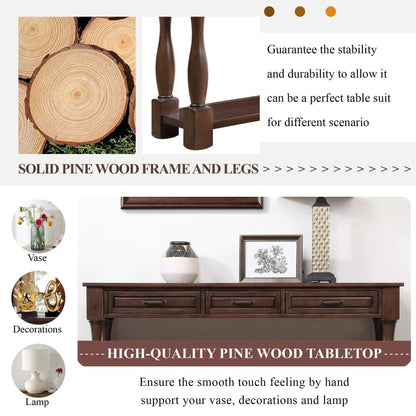 63inch Long Wood Console Table with 3 Drawers and 1 Bottom Shelf for Entryway Hallway Easy Assembly Extra-thick Sofa Table( Light Espresso) - luxuryhomedecoridea.com
