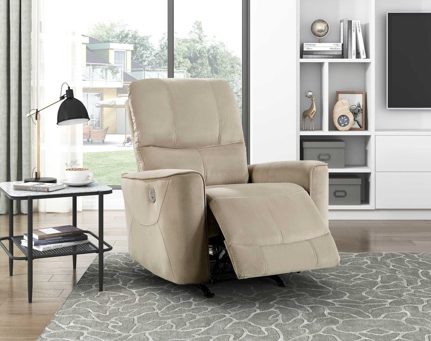 Modern Living Room 1pc Power Rocker Reclining Chair Light Brown Velvet Upholstery Solid Wood Frame Luxury Home Furniture - luxuryhomedecoridea.com
