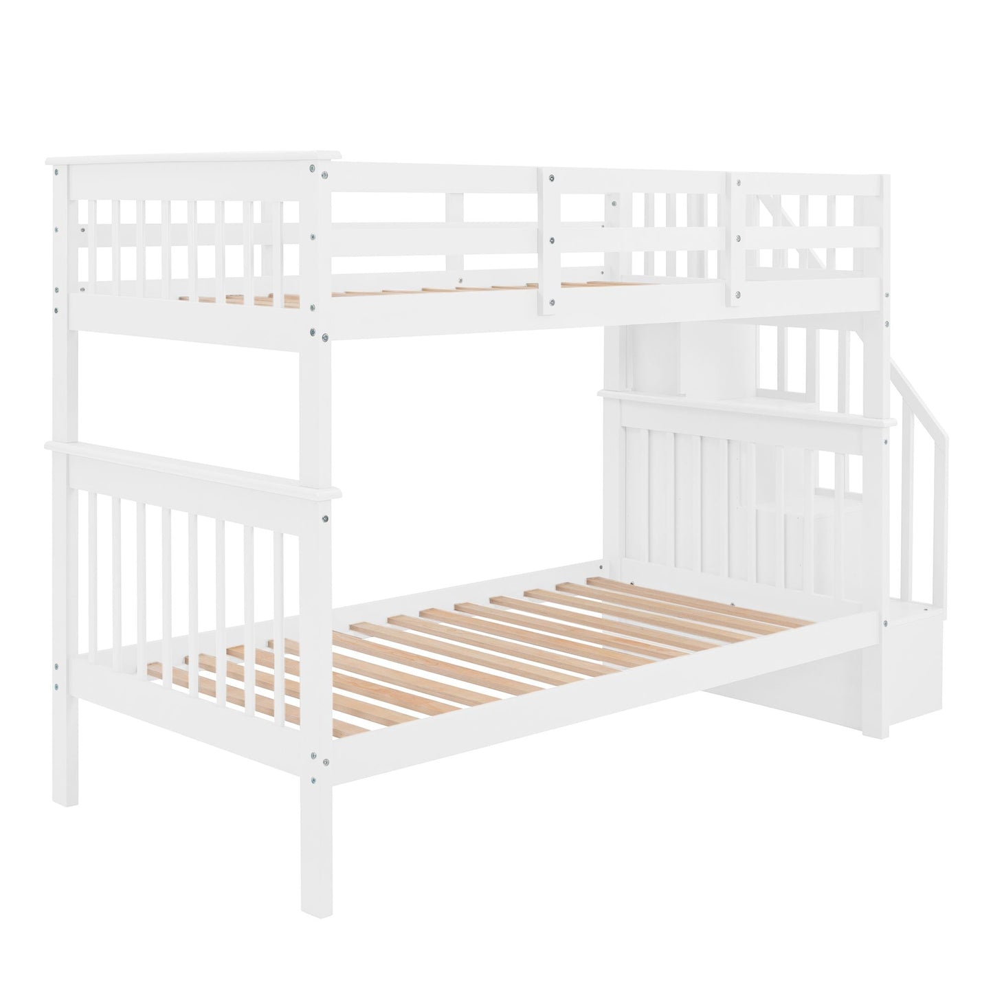 Stairway Twin-Over-Twin Bunk Bed with Storage and Guard Rail for Bedroom, Dorm - luxuryhomedecoridea.com