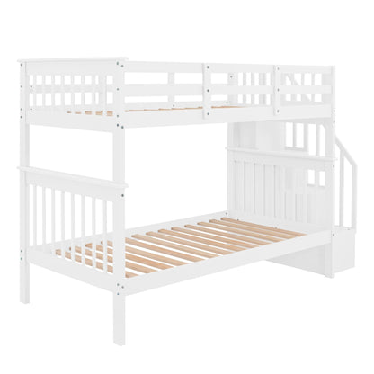 Stairway Twin-Over-Twin Bunk Bed with Storage and Guard Rail for Bedroom, Dorm - luxuryhomedecoridea.com