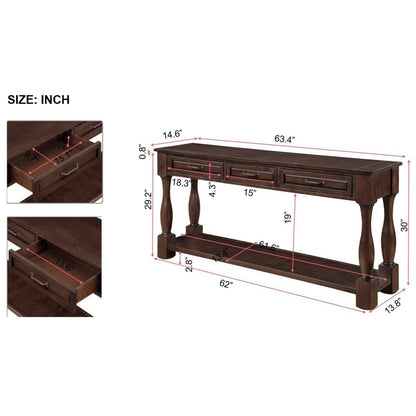 63inch Long Wood Console Table with 3 Drawers and 1 Bottom Shelf for Entryway Hallway Easy Assembly Extra-thick Sofa Table( Light Espresso) - luxuryhomedecoridea.com