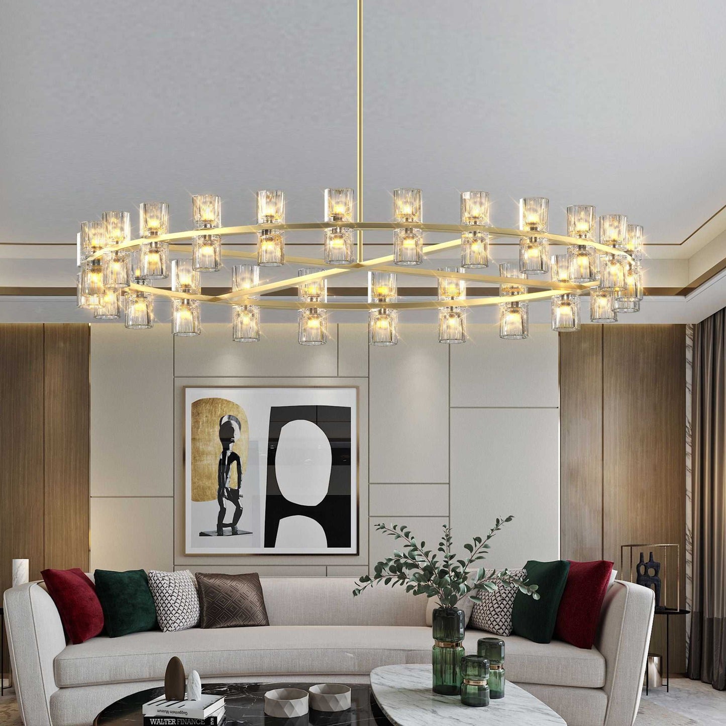 48 Inch Gold Wagon Wheel Chandelier with Crystal Shade, 48 Lights, Modern Farmhouse Style, Ideal for Dining Room, Kitchen, Entryways - luxuryhomedecoridea.com