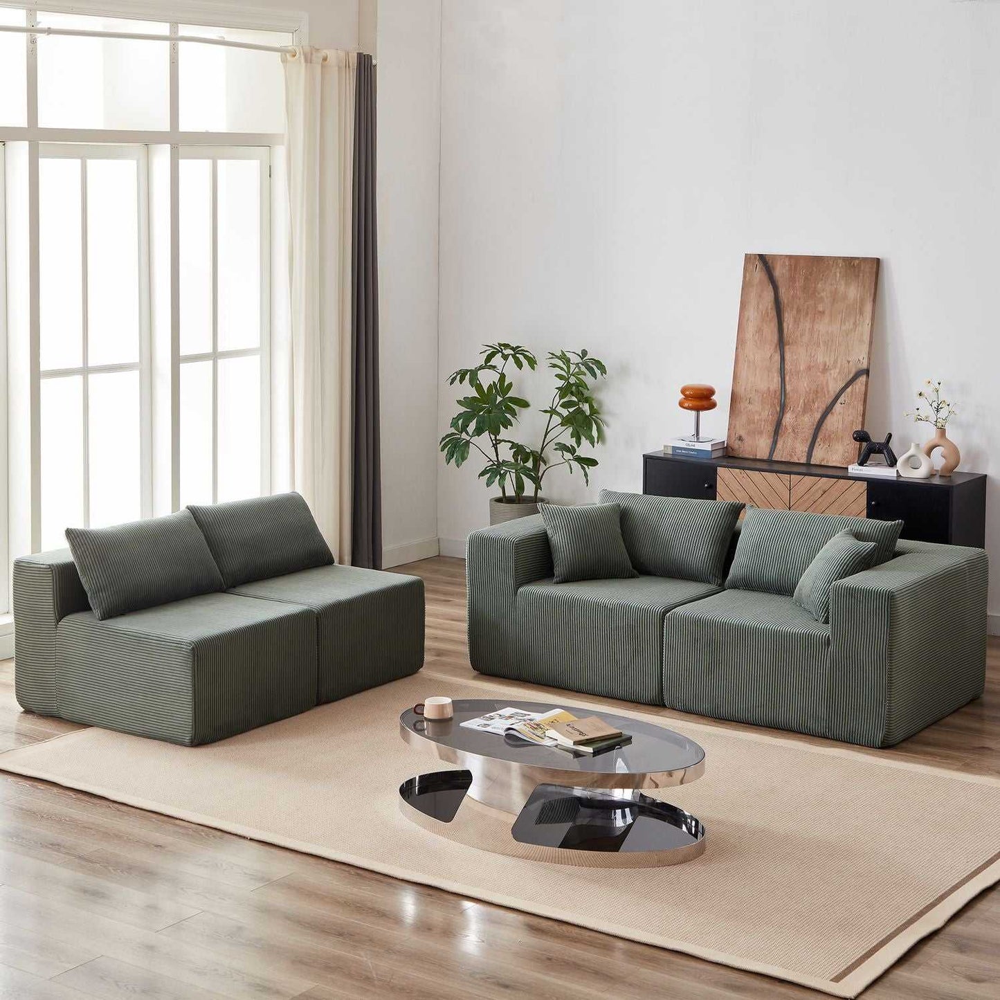 104-Inch Corduroy Modular L Shaped Sectional Sofa,Luxury Floor Couch Set,Upholstered Indoor Furniture,Foam-Filled Compressed Sofa for Living Room,Bedroom,4 PC Free Combination - luxuryhomedecoridea.com