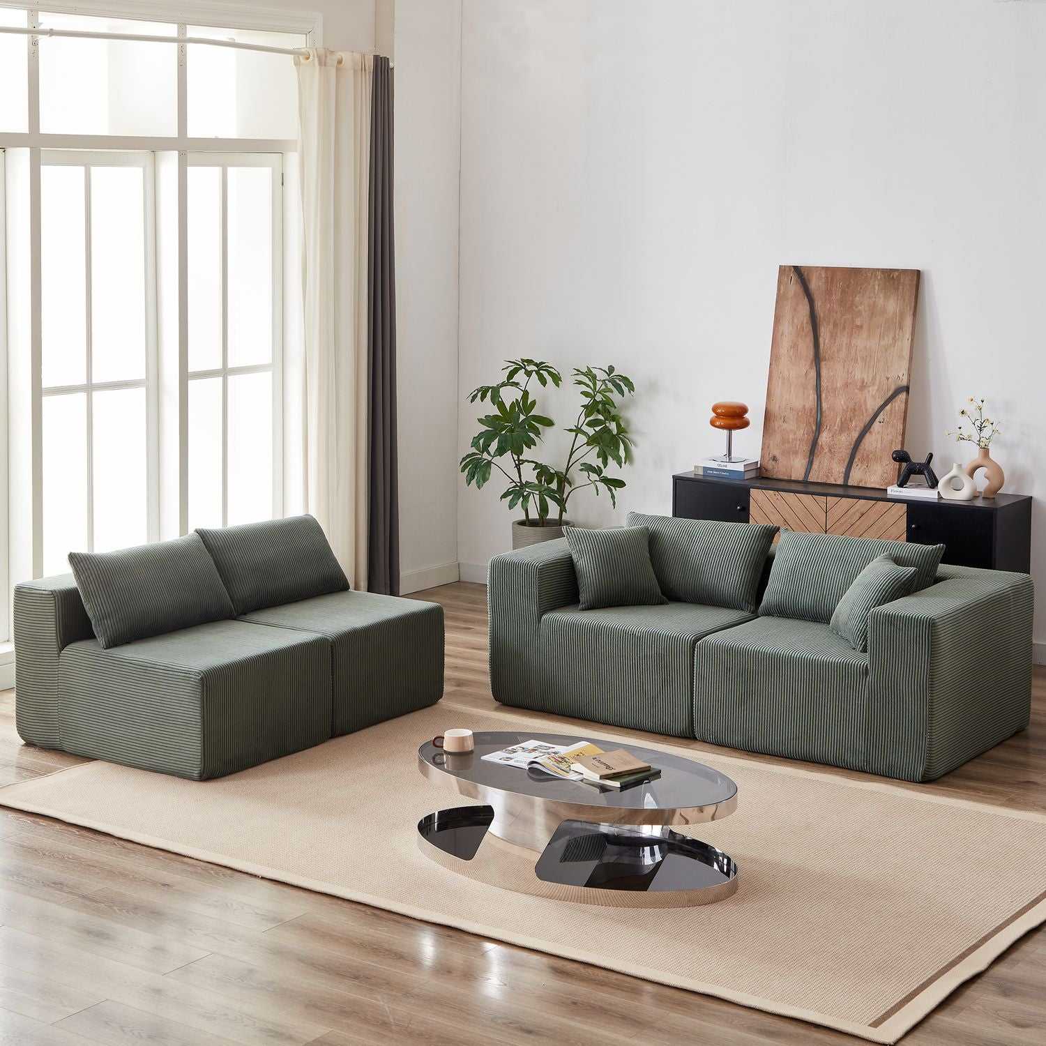 104-Inch Corduroy Modular L Shaped Sectional Sofa,Luxury Floor Couch Set,Upholstered Indoor Furniture,Foam-Filled Compressed Sofa for Living Room,Bedroom,4 PC Free Combination - luxuryhomedecoridea.com