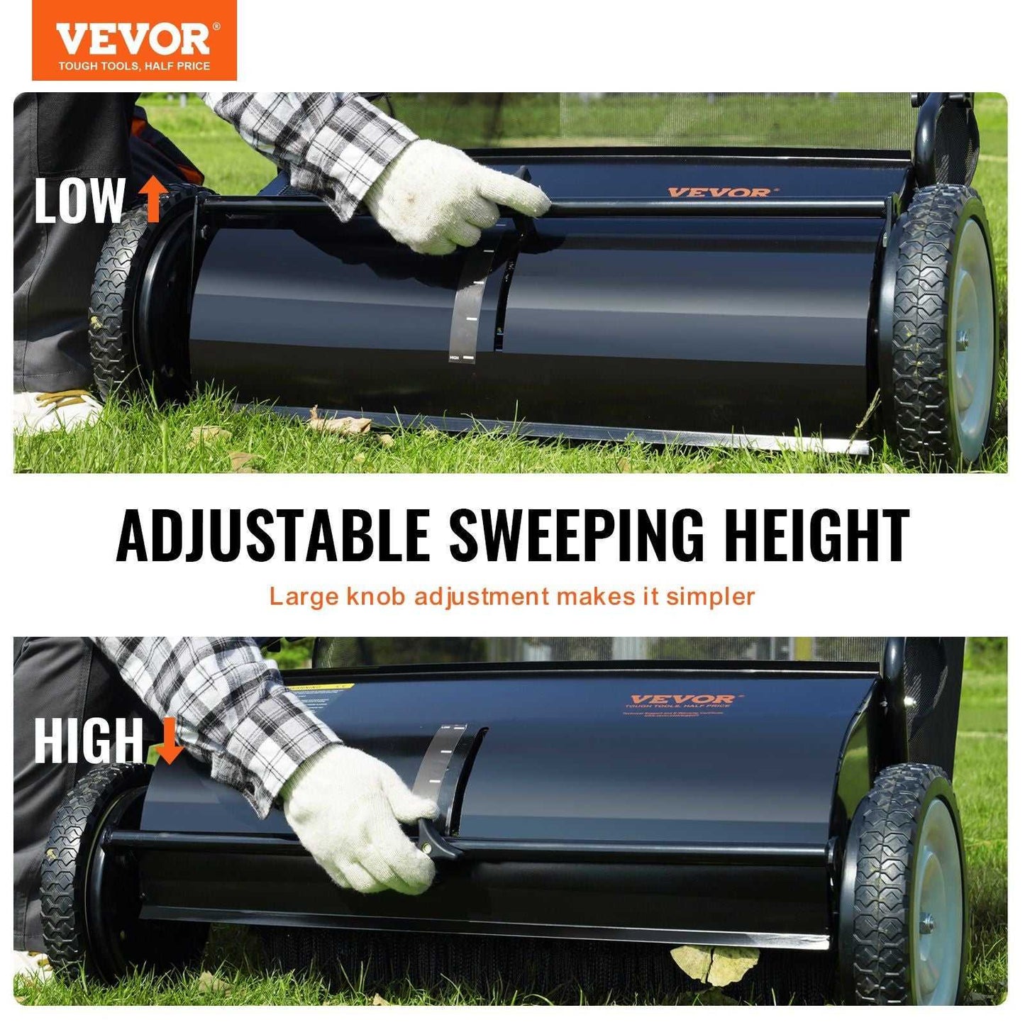 VEVOR Push Lawn Sweeper, 26-inch Leaf & Grass Collector, Strong Rubber Wheels & Heavy Duty Thickened Steel, Durable to Use with Large Capacity 7 cu. ft. Mesh Collection Hopper Bag, 4 Spinning Brushes - luxuryhomedecoridea.com