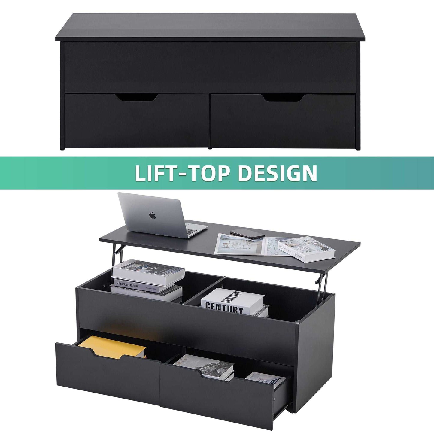 Lift-Top Coffee Table with Storage Center Tables Hidden Compartment & 2 Drawers, Sofa Table For Living Room - luxuryhomedecoridea.com