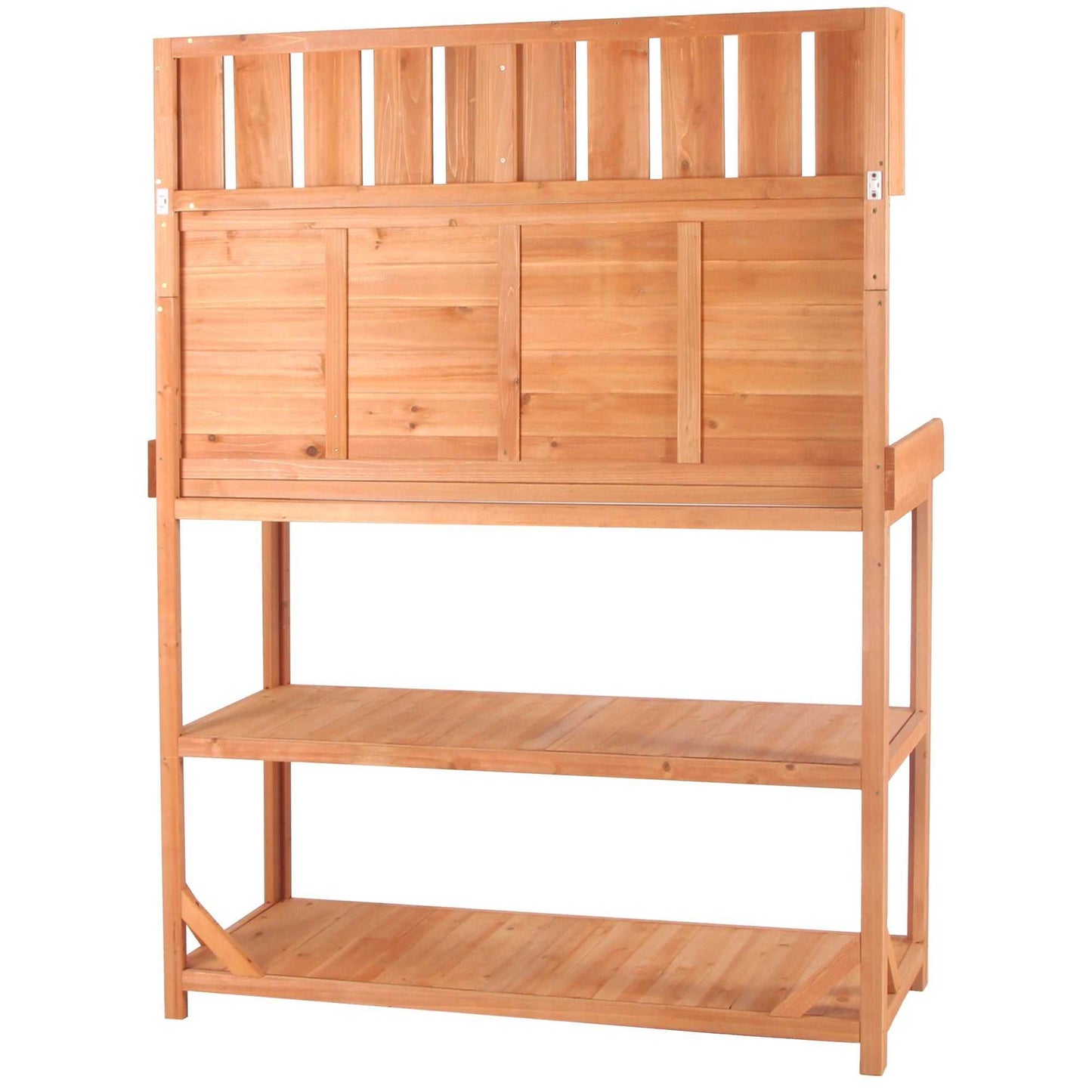 65" Large Wooden Farmhouse Rustic Outdoor Potting Bench Table; Patio Workstation; Garden Potting Bench with 4 Storage Shelves and Side Hook - luxuryhomedecoridea.com