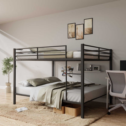 Full Over Full Bunk Bed, Heavy Duty Metal Bunk Bed Frame with Built-in Ladder and Safety Guard Rail, Low Metal Bunk Bed Frame for Kids, No Boxspring Required, For Small Spaces, Black - luxuryhomedecoridea.com