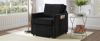 Upholstered Convertible Sleeper Sofa, 31.5" Pull Out Sofa Bed with 5-Position Adjustable Backrest, Side Pockets and a Storage Basket, Fold Out Chair Bed, Lounger For Living Room, Apartment, Black - luxuryhomedecoridea.com