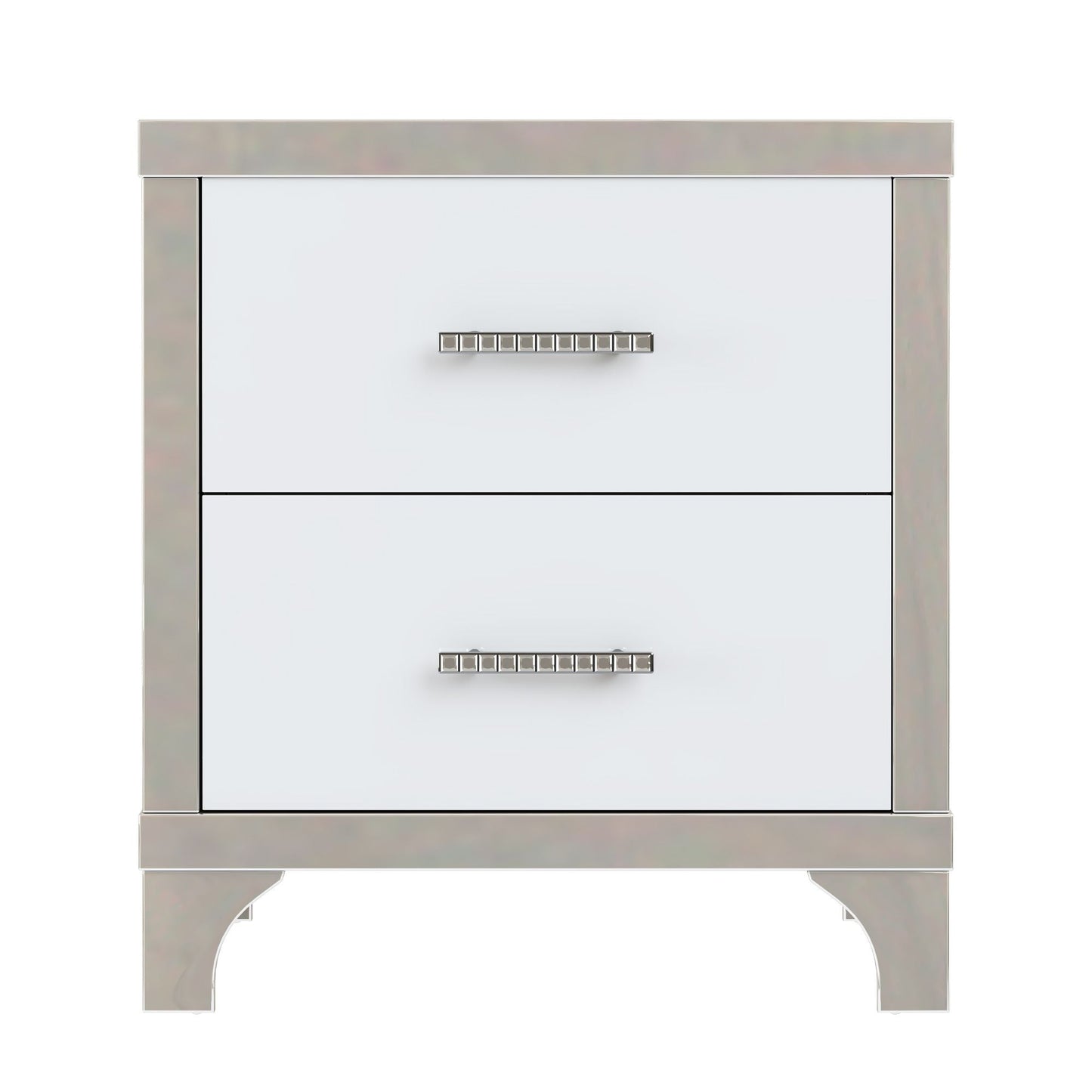 Elegant High Gloss Nightstand with Metal Handle,Mirrored Bedside Table with 2 Drawers for Bedroom,Living Room - luxuryhomedecoridea.com