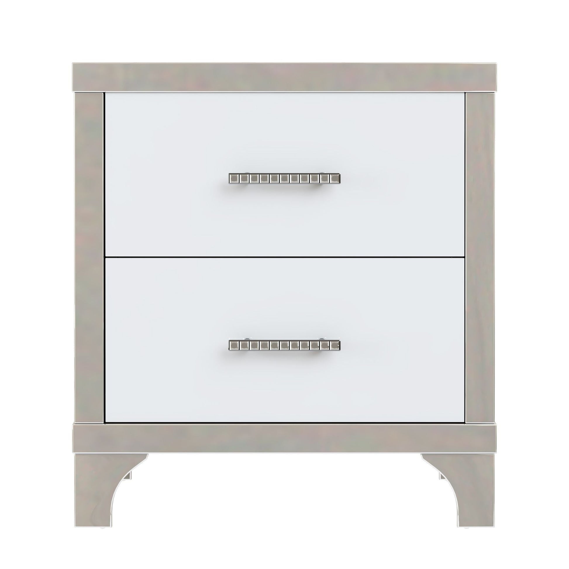 Elegant High Gloss Nightstand with Metal Handle,Mirrored Bedside Table with 2 Drawers for Bedroom,Living Room - luxuryhomedecoridea.com