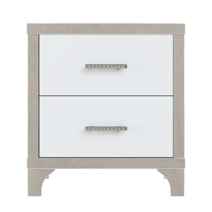 Elegant High Gloss Nightstand with Metal Handle,Mirrored Bedside Table with 2 Drawers for Bedroom,Living Room - luxuryhomedecoridea.com