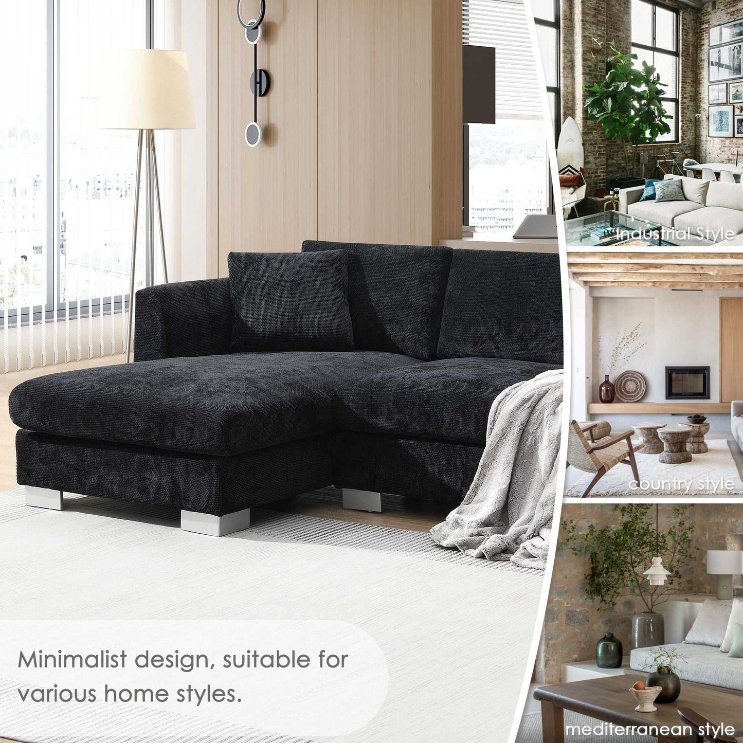 [VIDEO provided][New] 96*56" Modern Cloud Sectional Sofa,L-shaped Luxury Couch Set with 2 Free pillows,4-seat Chenille Indoor Furniture with Oversized Chaise for Living Room,Apartment,Office,3 Colors - luxuryhomedecoridea.com