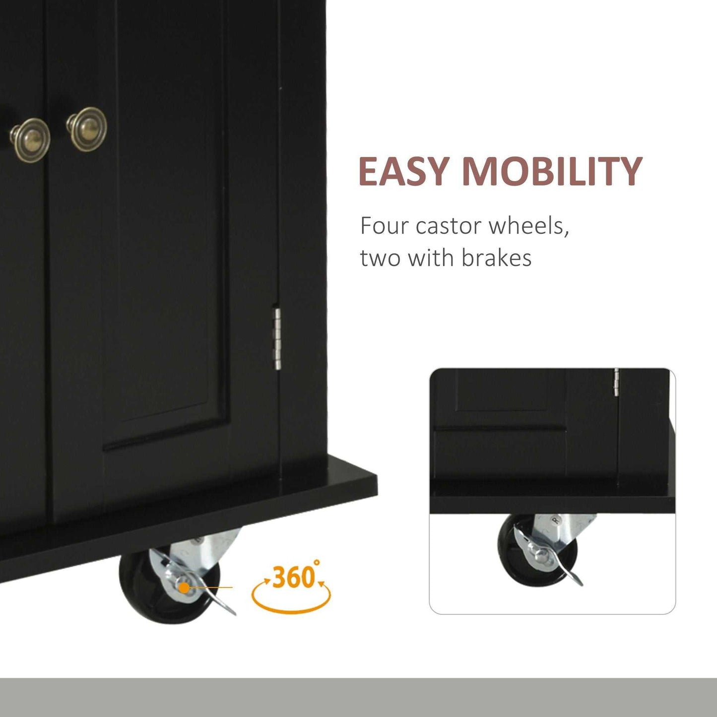 Kitchen Island Cart with Rubber Wood Top, Rolling Kitchen Island Table on Wheels with Drawers, Adjustable Shelves, Spice Rack and Towel Rack for Dining Room, Black - luxuryhomedecoridea.com