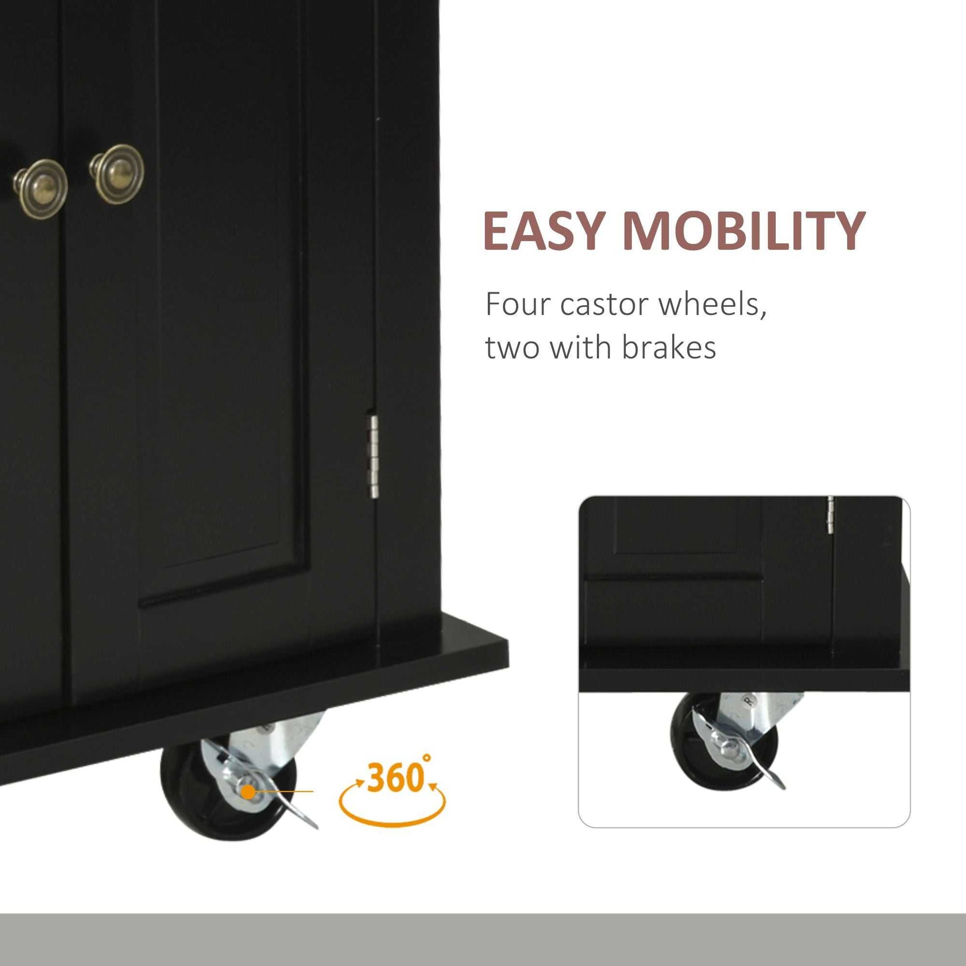 Kitchen Island Cart with Rubber Wood Top, Rolling Kitchen Island Table on Wheels with Drawers, Adjustable Shelves, Spice Rack and Towel Rack for Dining Room, Black - luxuryhomedecoridea.com