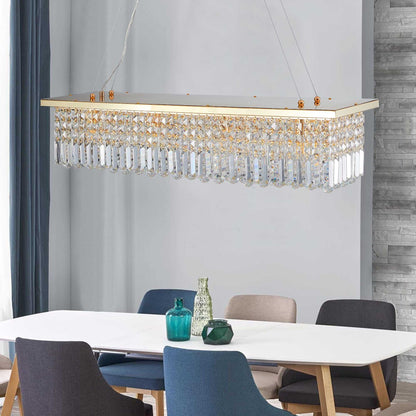 Modern Crystal Chandelier for Dining Room 8-Light Gold Rectangle Raindrop Chandelier Contemporary Rectangular Pendant Light Fixture for Kitchen Island Bar L39.4'' x W9.8'' x H8.7'(Bulb Not Included) - luxuryhomedecoridea.com