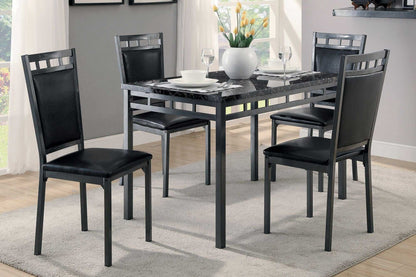 Black Finish 5pc Dinette Set Faux Marble Top Table and 4x Side Chairs Faux Leather Upholstered Metal Frame Casual Dining Room Furniture - luxuryhomedecoridea.com