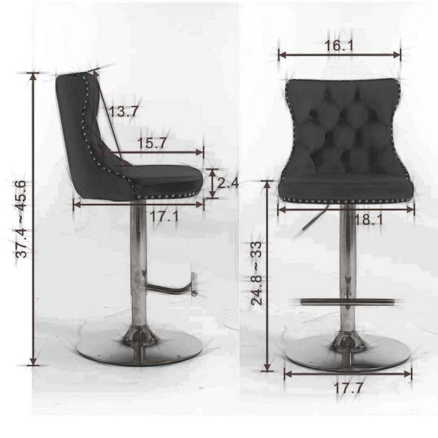 Swivel Velvet Barstools Adjusatble Seat Height from 25-33 Inch, Chrome base Bar Stools with Backs Comfortable Tufted for Home Pub and Kitchen Island,Set of 2,AS1712BL,Blue - luxuryhomedecoridea.com