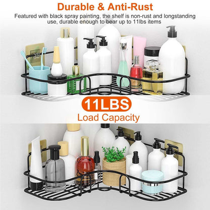 2Pcs Corner Shower Caddy Shelves Wall Mounted Basket Rack Bathroom Shampoo Holder Storage Organizer - luxuryhomedecoridea.com