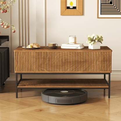 Lift Top Coffee Table 39.4 Inch Rectangle, Farmhouse Style with Hidden Storage & Lower Shelf, Sturdy Steel Legs, Easy Assembly for Living Room, Rustic Brown - luxuryhomedecoridea.com
