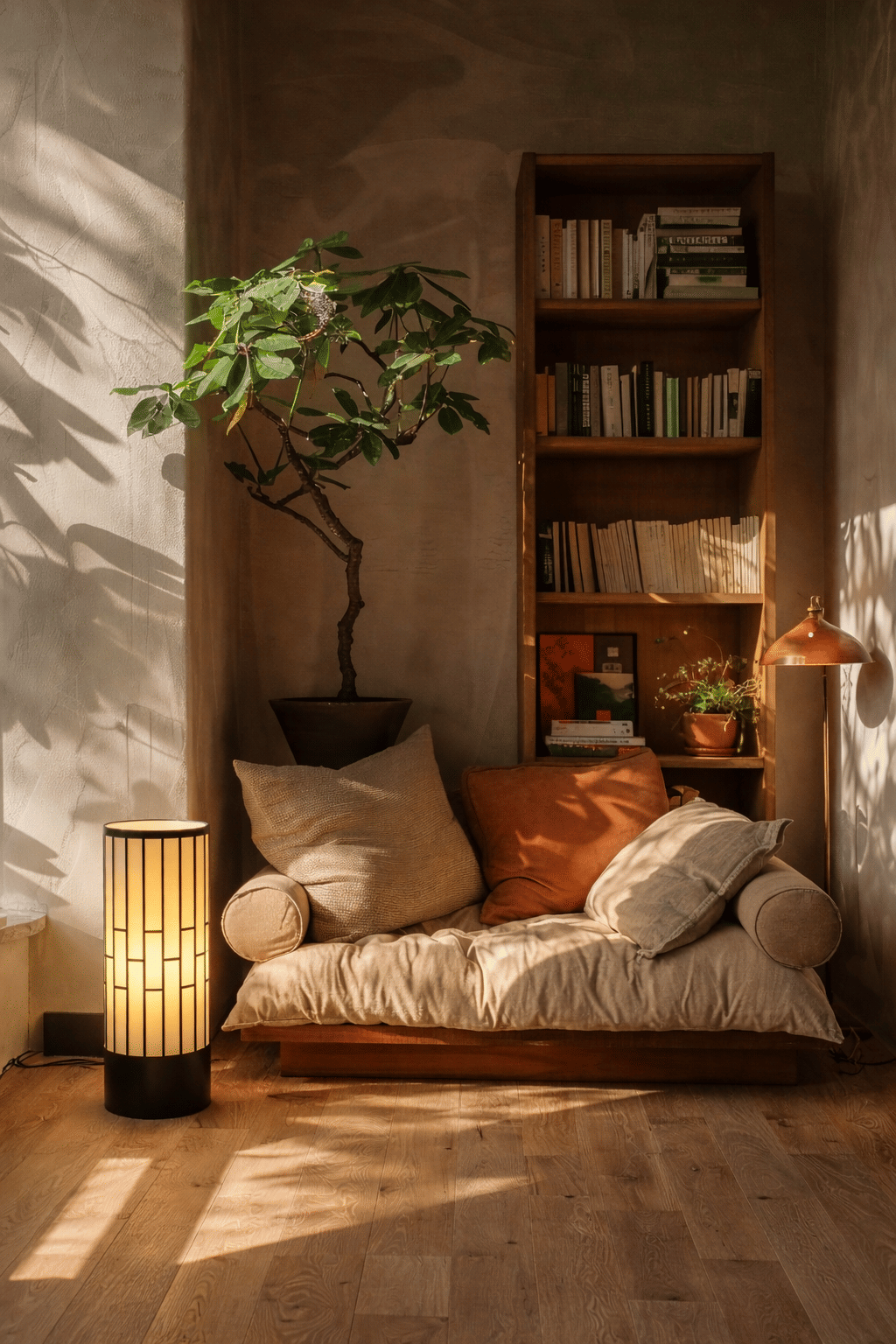 Japanese Style Floor Lamp, Cylindrical Table Floor Lamp with Fabric Shade, Warm Ambient LED Lamp for Living Room, Bedroom, Reading Nook, Minimalist Home Decor - luxuryhomedecoridea.com