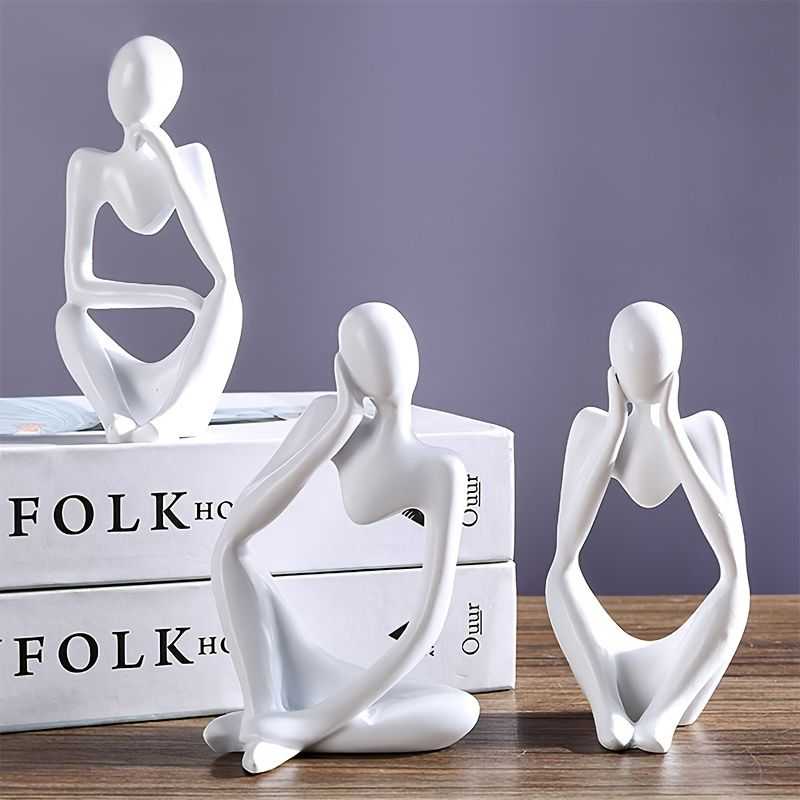 3pcs Abstract Villain Decorative Ornaments; Handmade Resin Handicrafts; Thinker Resin Statue Set - luxuryhomedecoridea.com
