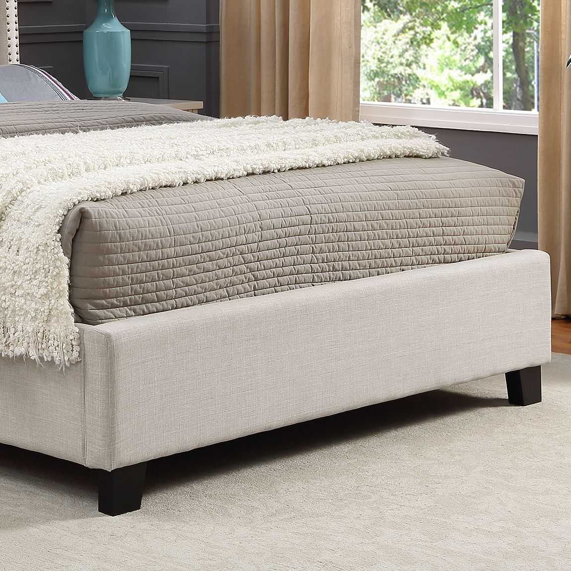 Nantarre Fabric Button Tufted Wingback Upholstered Bed with Nail Head Trim, Beige - luxuryhomedecoridea.com