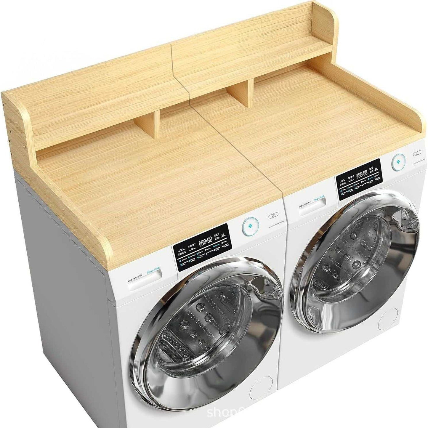 Washer Dryer Countertop with Non-slip Pads, Laundry Wood Shelf Topper with Edge, 54" Width x 27.5" Depth Double Layer Organizer for Washer and Dryer Laundry Hamper Counter Storage Organization (OAK) - luxuryhomedecoridea.com