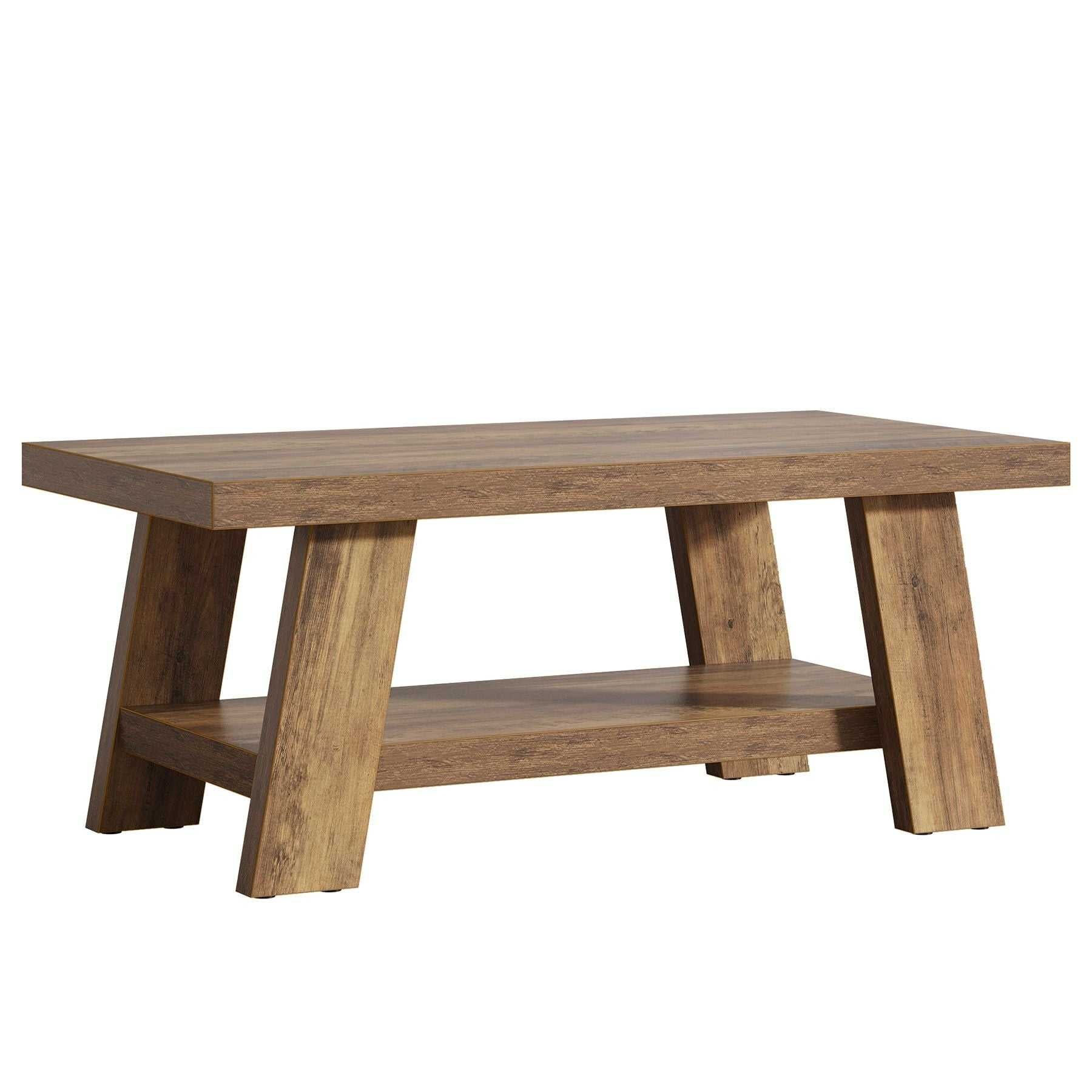 Coffee Table, Farmhouse 2-tier Center Table with Storage - luxuryhomedecoridea.com