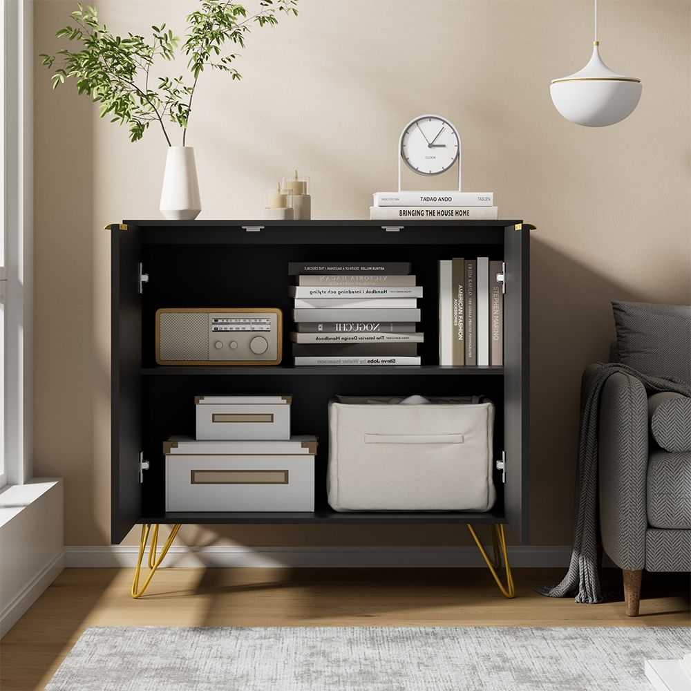 Sideboard Storage Cabinet with Adjustable Shelves, Buffet Cabinet, Elegant Fashionable Storage Cabinet with Golden Handle and Metal Legs, Modern Coffee Bar Station, Wood Kitchen Table - luxuryhomedecoridea.com