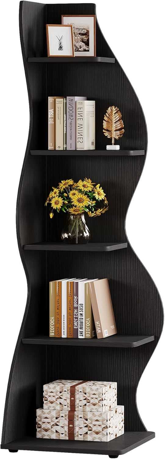 Wave shaped corner shelves, modern corner bookshelves, bookcases, display stands, and plant racks are suitable for small spaces - luxuryhomedecoridea.com
