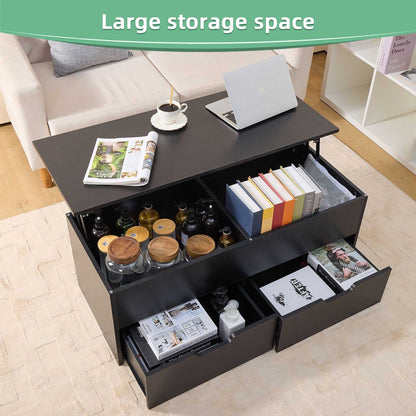 Lift-Top Coffee Table with Storage Center Tables Hidden Compartment & 2 Drawers, Sofa Table For Living Room - luxuryhomedecoridea.com