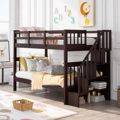 Stairway Twin-Over-Twin Bunk Bed with Storage and Guard Rail for Bedroom, Dorm - luxuryhomedecoridea.com