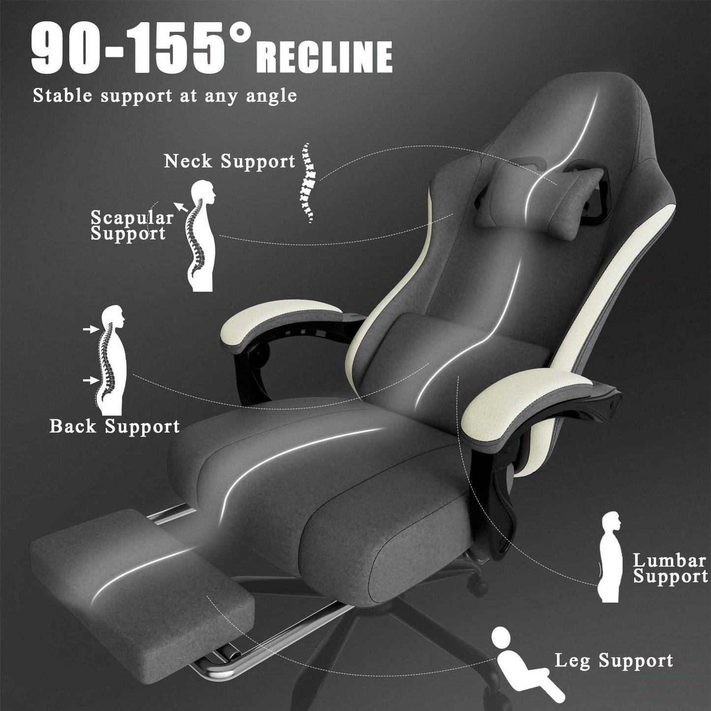 Ergonomic Gaming Chair with Pocketed Spring Cushion, Breathable Fabric Computer Chair with Footrest, Adjustable Lumbar Support Video Game Chair for Adults (Fabric) - luxuryhomedecoridea.com