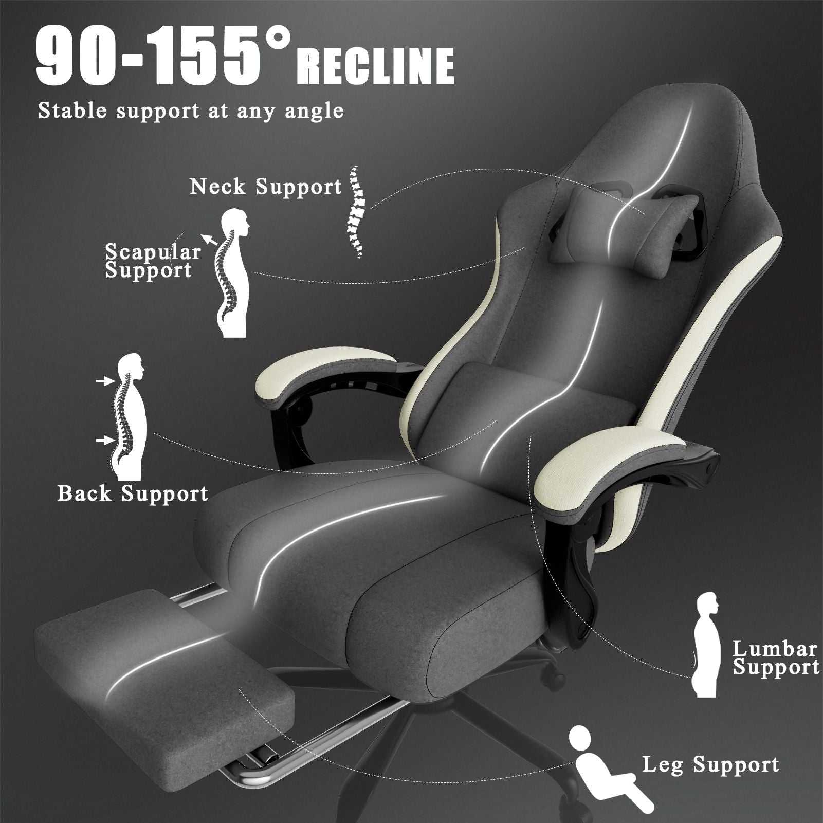 Ergonomic Gaming Chair with Pocketed Spring Cushion, Breathable Fabric Computer Chair with Footrest, Adjustable Lumbar Support Video Game Chair for Adults (Fabric) - luxuryhomedecoridea.com