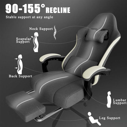 Ergonomic Gaming Chair with Pocketed Spring Cushion, Breathable Fabric Computer Chair with Footrest, Adjustable Lumbar Support Video Game Chair for Adults (Fabric) - luxuryhomedecoridea.com