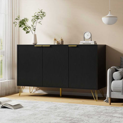 Sideboard Storage Cabinet with Adjustable Shelves, Buffet Cabinet, Elegant Fashionable Storage Cabinet with Golden Handle and Metal Legs, Modern Coffee Bar Station, Wood Kitchen Table - luxuryhomedecoridea.com