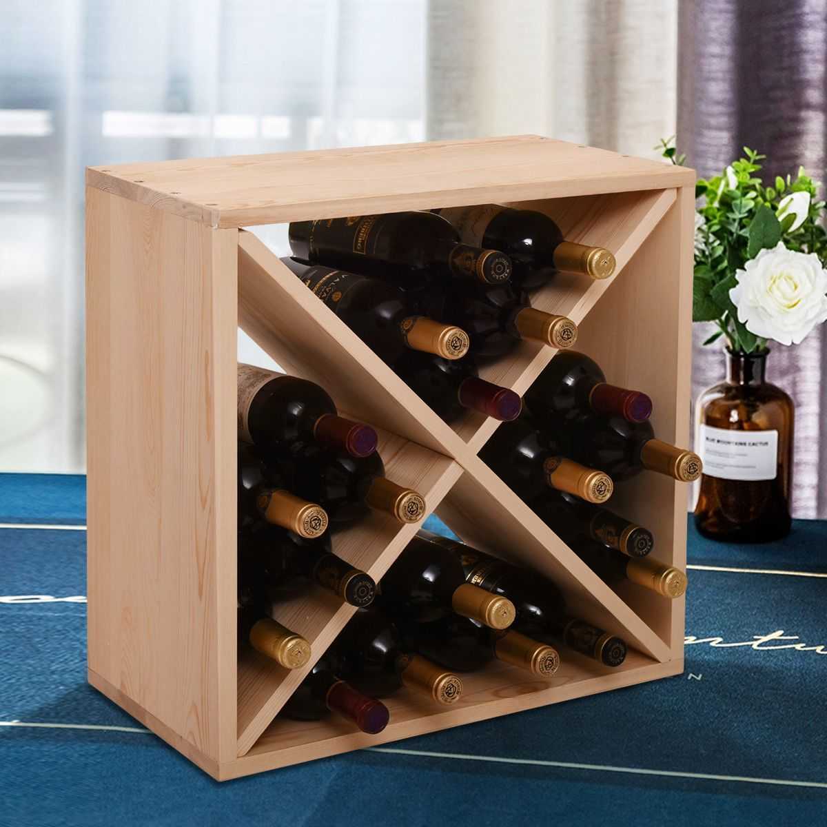 24 Bottle Modular Wine Rack, Stackable Wine Storage Cube for Bar Cellar Kitchen Dining Room, Burlywood - luxuryhomedecoridea.com