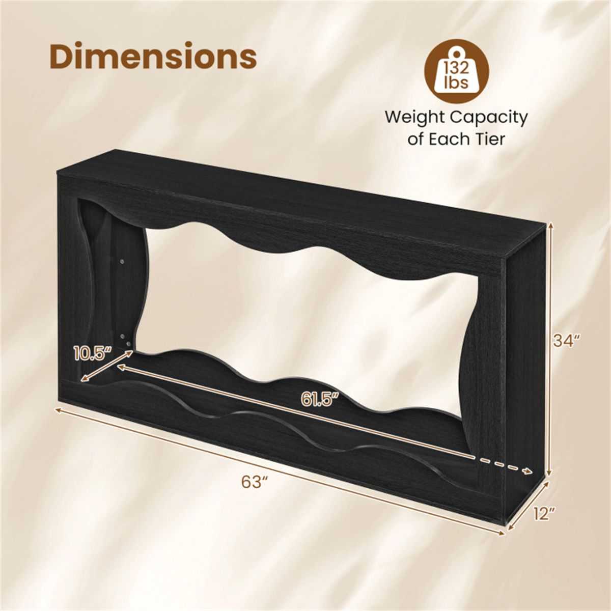 63" Narrow Console Table with Wavy Hollow Design, 2-Tier Extra Long Entryway Table with Storage Shelf - Black - luxuryhomedecoridea.com