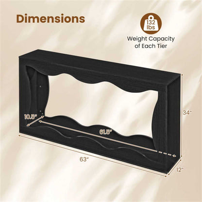 63" Narrow Console Table with Wavy Hollow Design, 2-Tier Extra Long Entryway Table with Storage Shelf - Black - luxuryhomedecoridea.com