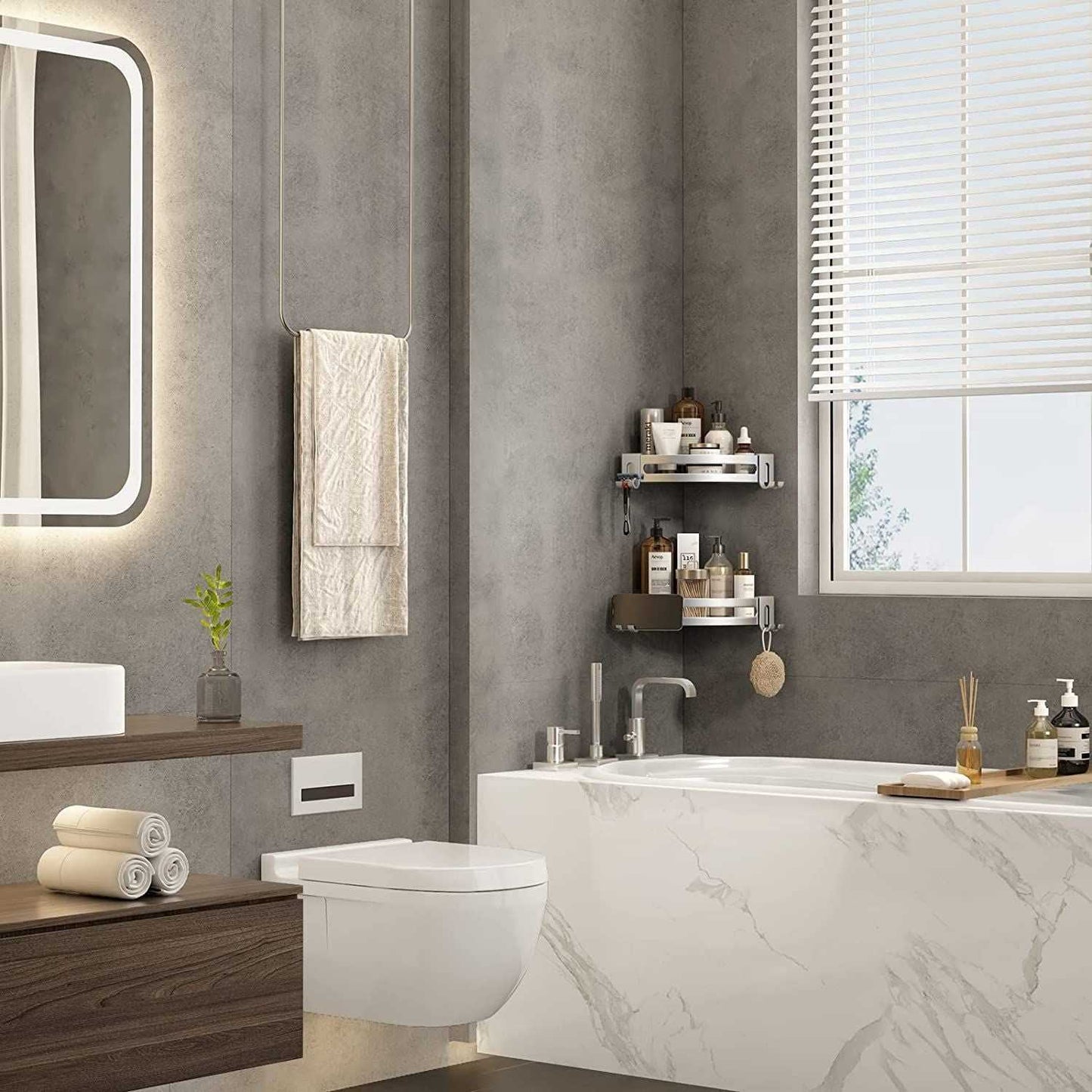 Shower Corner Shelf Caddy 2 Pack shower Organizer Corner No Drill Shower Storage Rust Proof Bathroom Corner Wall Shelf shampoo holder Silver - luxuryhomedecoridea.com