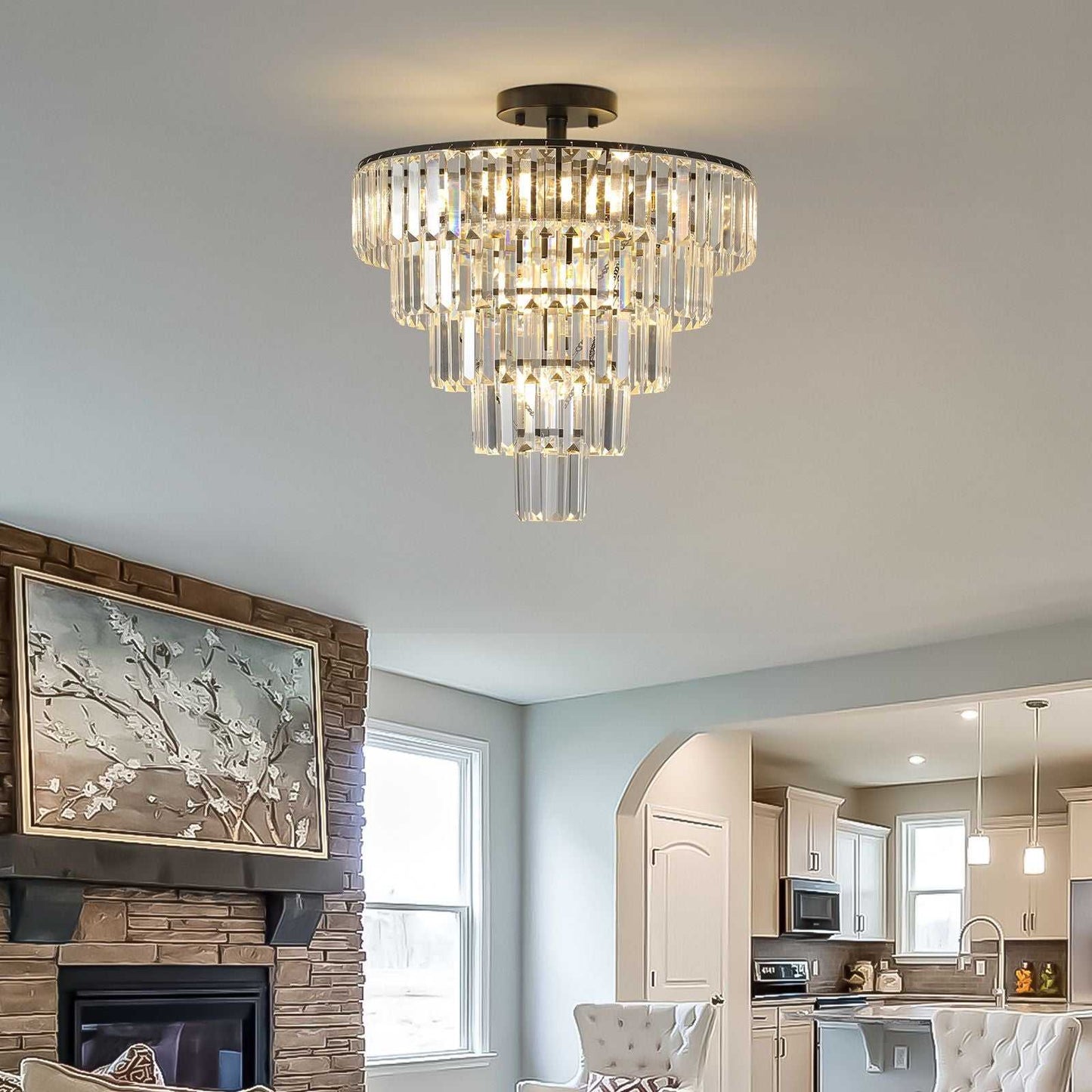 (Same as W1340110374/L5011) 20" Black Crystal Chandelier Ceiling Light, Modern Luxury 10-Light Flush Mount Light Fixture, Elegant Home Lighting for Living Room, Dining Room, Bedroom (No Bulbs) - luxuryhomedecoridea.com