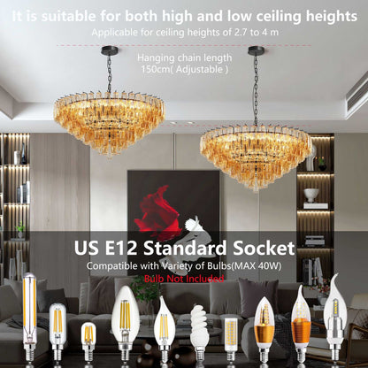 Modern Round Chandelier, 37" Extra Large Black Chandeliers for Dining Room, 14-Light with Tiered Smoke Glass Tubes Ceiling Light, Pendant Lighting Fixture for Living Room Bedroom Kitchen Island - luxuryhomedecoridea.com