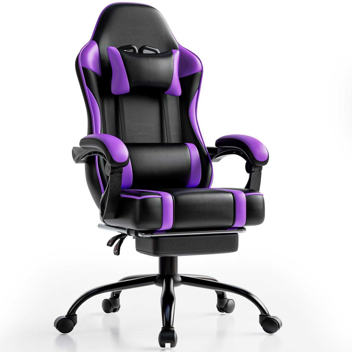 Video Game Chairs for Adults, PU Leather Gaming Chair with Footrest, 360°Swivel Adjustable Lumbar Pillow Gamer Chair, Comfortable Computer Chair for Heavy People - luxuryhomedecoridea.com
