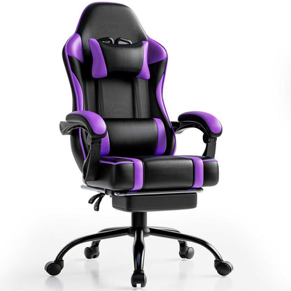 Video Game Chairs for Adults, PU Leather Gaming Chair with Footrest, 360°Swivel Adjustable Lumbar Pillow Gamer Chair, Comfortable Computer Chair for Heavy People - luxuryhomedecoridea.com