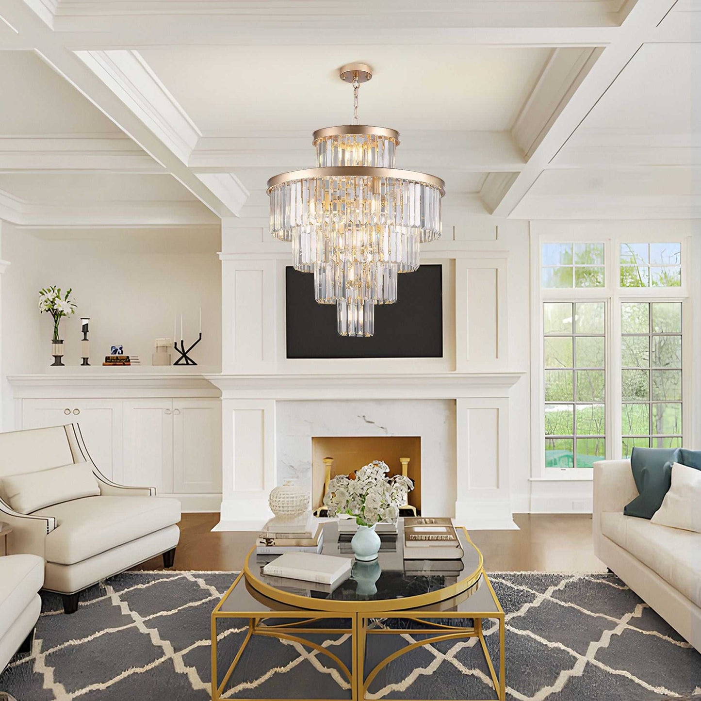 Golden Luxury Crystal Chandelier Modern Chandeliers Lights Fixture Hanging Pendant Light Fixture for Dining Room Bedroom Living Room Dia 23.6 Inch-Gold - luxuryhomedecoridea.com