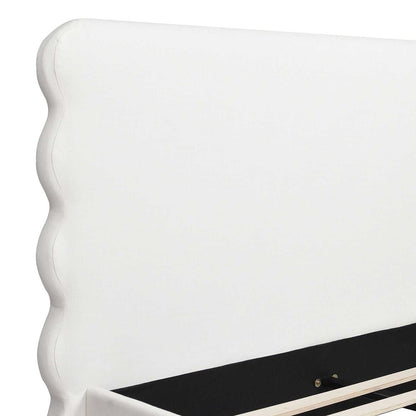Scandinavian Chic Queen Bed with Wavy Headboard in Antique White Polyester - luxuryhomedecoridea.com