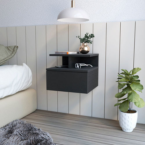 Floating Nightstand Flopini, One Drawer, Black Wengue Finish - luxuryhomedecoridea.com