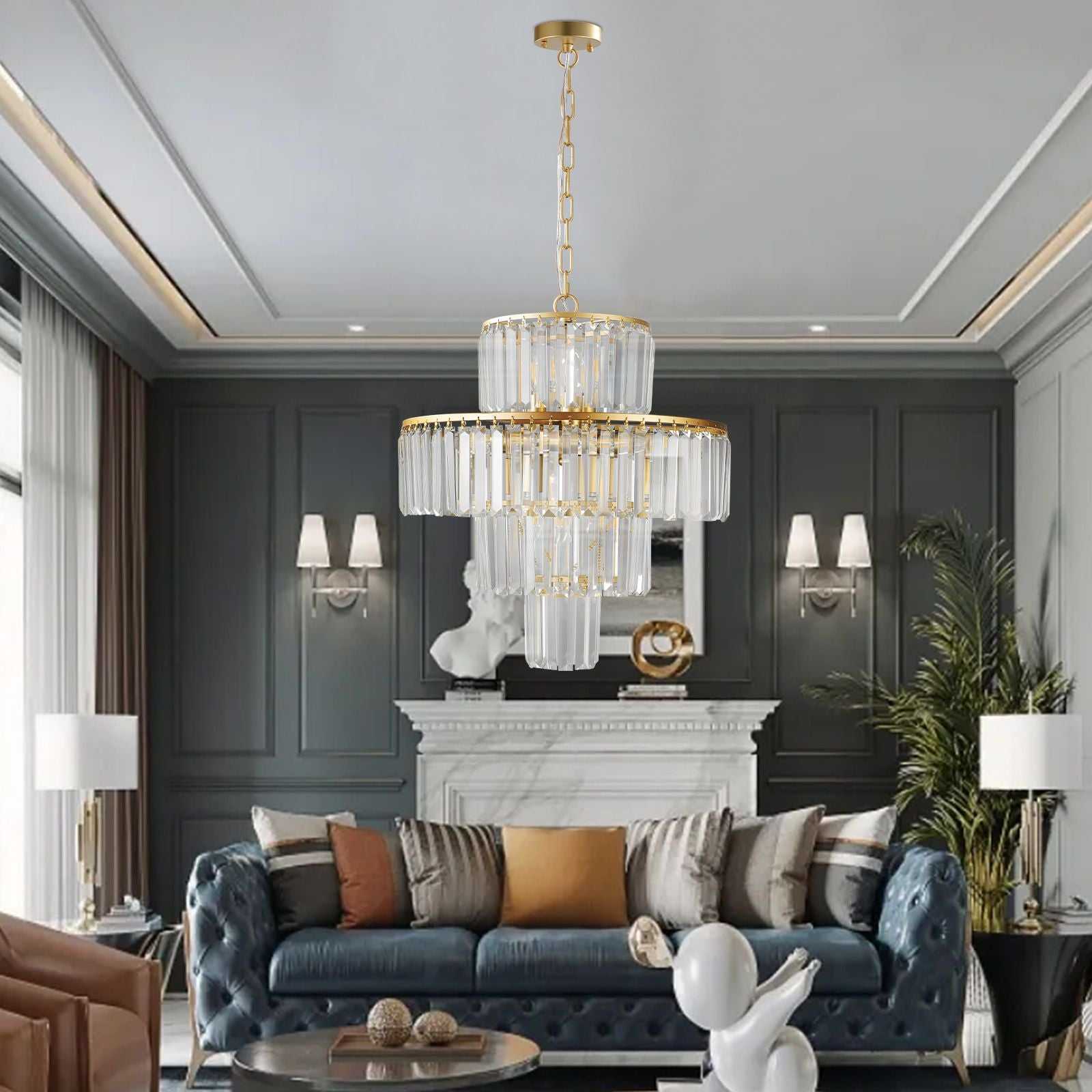 20" Modern Crystal Chandelier with Gold Finish, 4-Tier Design for Dining Room or Living Room, Elegant Crystal Pendant Light Fixture (Bulb Not Included) - luxuryhomedecoridea.com