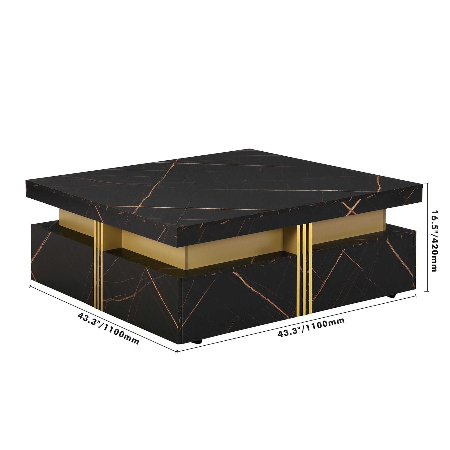 Modern Black Square Storage Coffee Table With 4 Drawers - luxuryhomedecoridea.com
